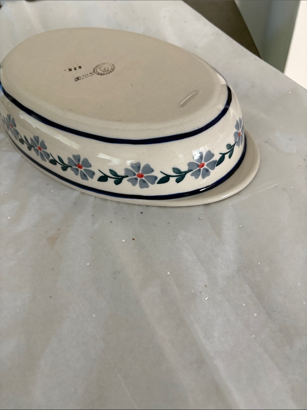 Authentic Polish Pottery - Peacock W Flowers Boleslawiec - Oval Casserole Dish - Picture 6 of 9